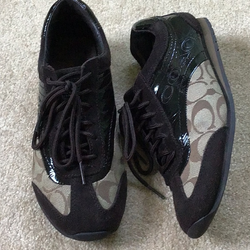Coach Womens  Suede, Leather, Logo Fabric Shoes, Size 8